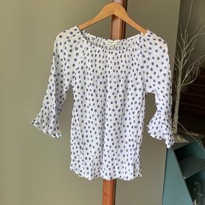 Counterparts White with Blue Polka Dot Blouse Small